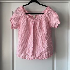 JCrew Pink and White Linen Short Sleeve OTS Top